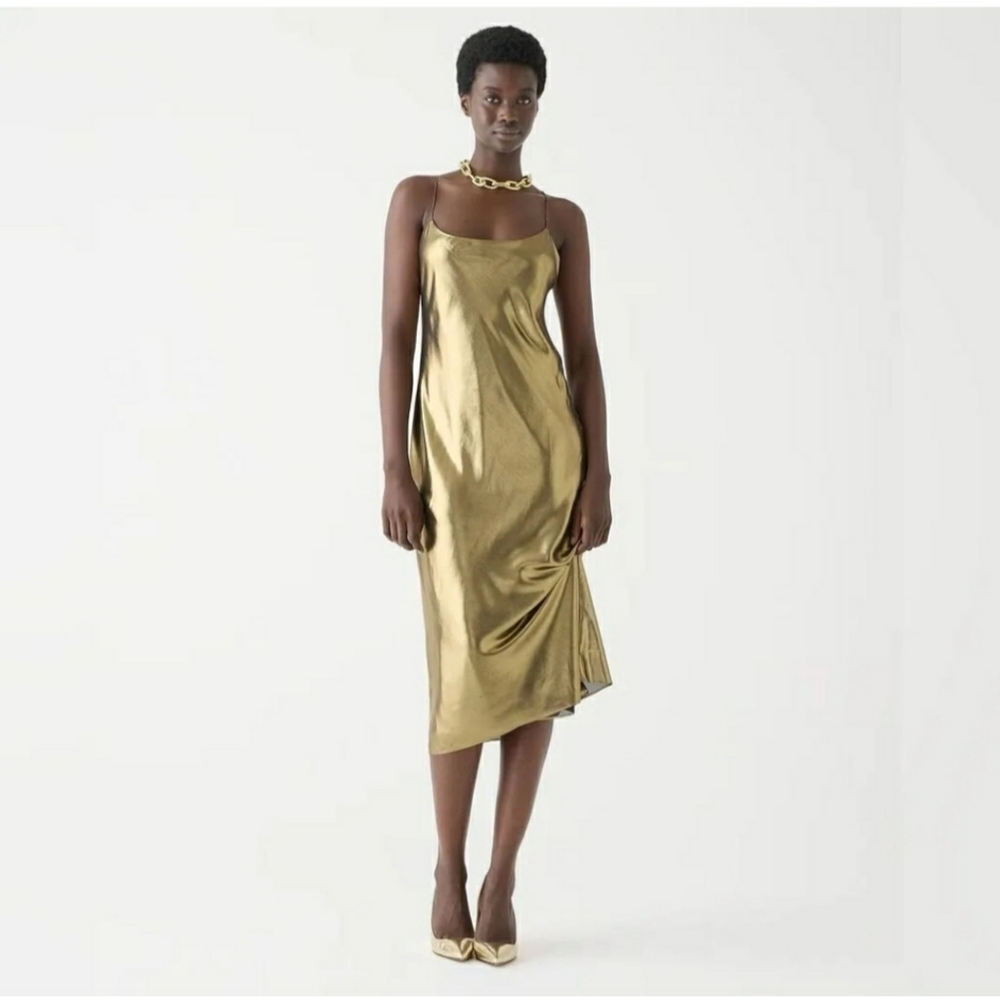 J.Crew Gwyneth slip dress in gold lamé